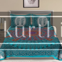 Jaipuri Traditional Printed Cotton Turquoise Bed Sheet with 2 pillow cases