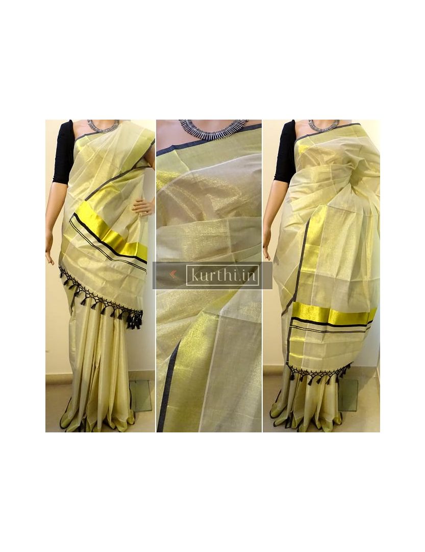 Off White Kerala Kasavu Sarees With Plain Gold Tissue Body And Black Thread  Pallu at Best Price in Erode | Manvish Drapes