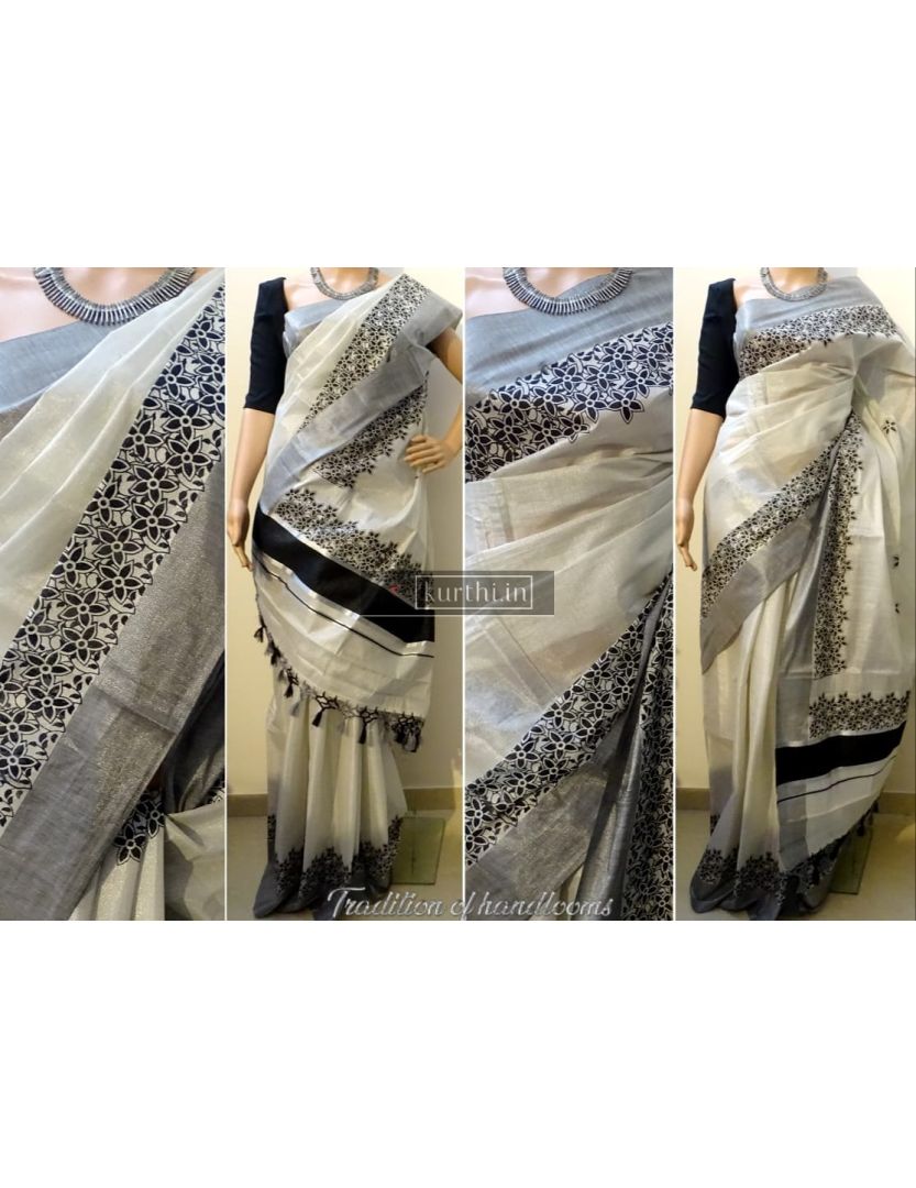 Buy online Silver Zari Border Kasavu Saree With Blouse from ethnic wear for  Women by Soch for ₹2298 at 0% off | 2023 Limeroad.com